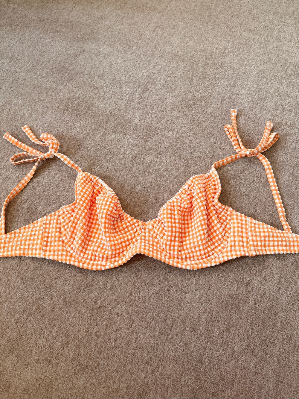 Abercrombie & Fitch Curve Love Orange and White Gingham Bikini Top Small